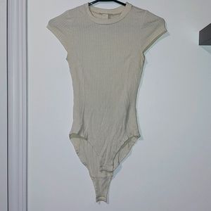 White ribbed short sleeve bodysuit